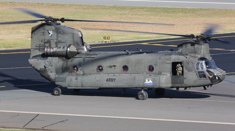 Army Chinook CH-47D, A15-202, on the ground at Fairbairn. (Paul Sadler)