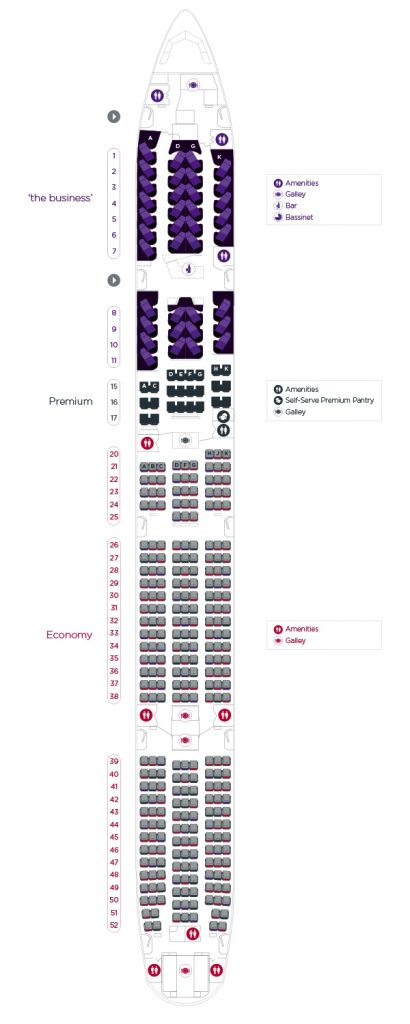 The seat map on Virgin Australia's reconfigured Boeing 777-300ER. (Virgin Australia)