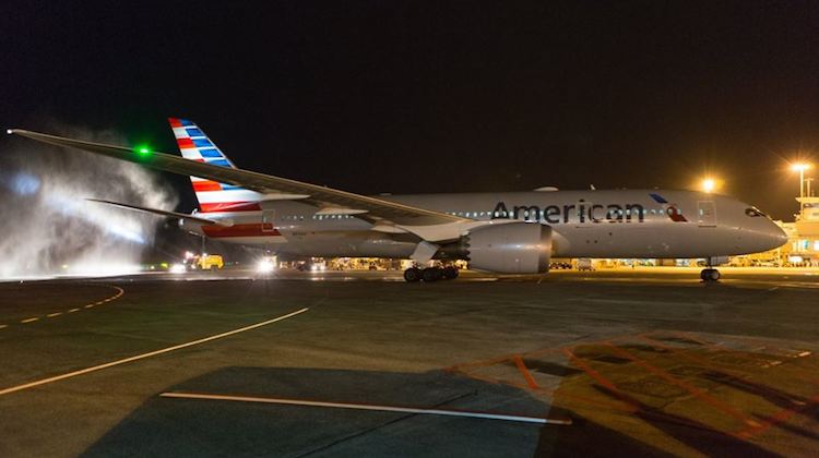 A file image of an American Airlines Boeing 787-8 at Auckland. (Auckland Airport/Facebook)