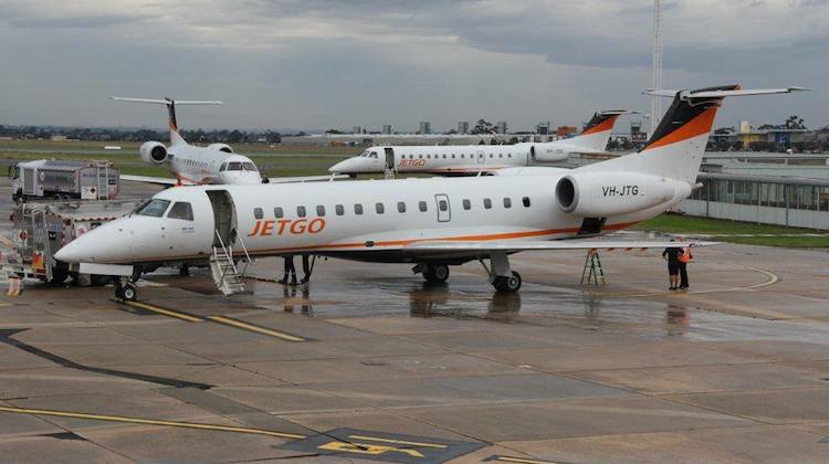 A supplied image of Jetgo jets working charter operations at Essendon Airport in 2014. (Jetgo)