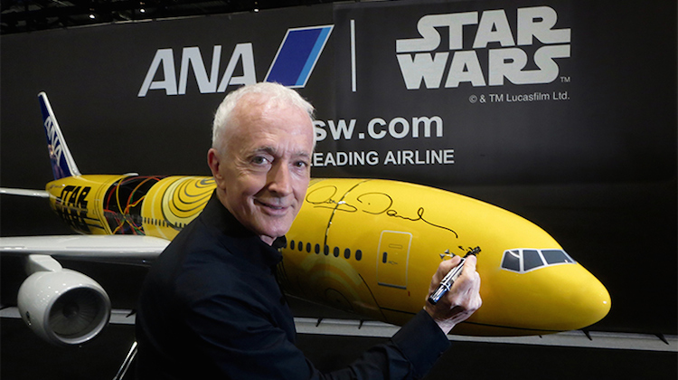 Anthoy Daniels, the actor who played C-3PO, was on hand to sign a 1:20 scale model of the aircraft.
