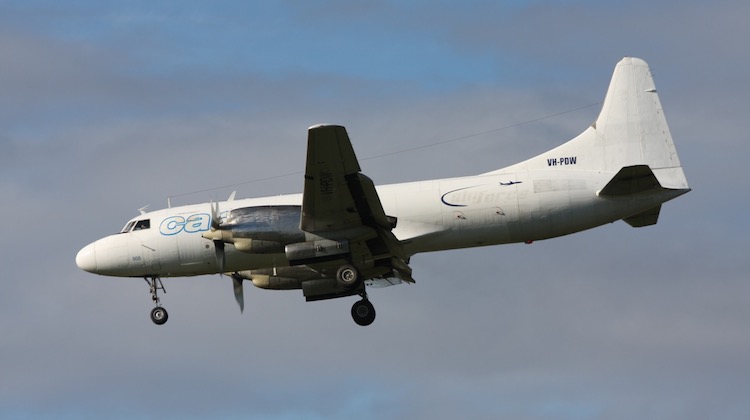 Convair CV-580 VH-PDW, operated by Pionair on behalf of Virgin Australia. (Gordon Reid)