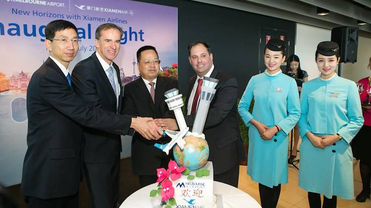 Celebrations in the terminal for Xiamen Airlines' inaugural flight to Melbourne. (Melbourne Airport/Facebook)