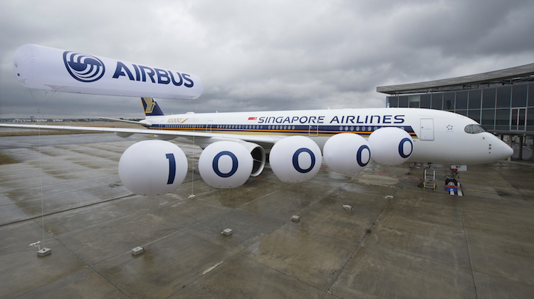 Singapore Airlines A350-900 9V-SMF is the 10,000 Airbus aircraft to be delivered. (Airbus)