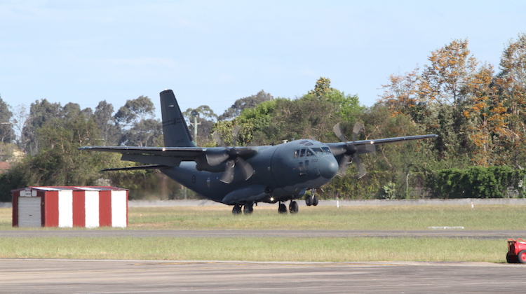 A34-003 touches down at Richmond on its delivery flight. (Defence)