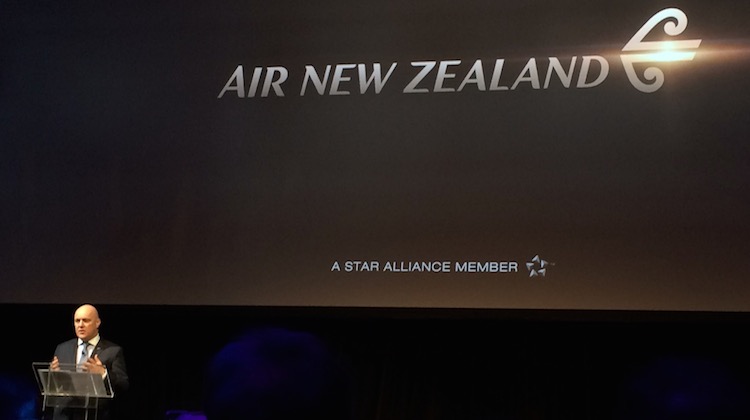Air New Zealand chief executive Christopher Luxon speaking at the airline's new campaign launch in Sydney. (Jordan Chong)