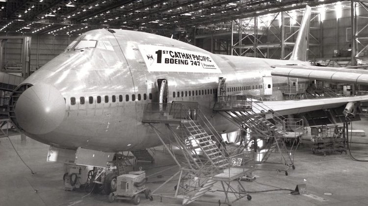 A supplied image of Cathay Pacific's first Boeing 747, a -200 variant registration VR-HKG. (Cathay Pacific/Twitter)