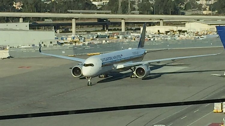 Singapore Airlines Airbus A350-900 9V-SMF at San Francisco Airport. (San Francisco Airport/Twitter)