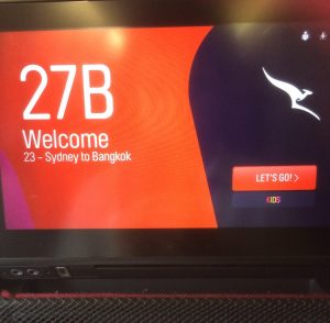 The economy seat-back entertainment screen on the refurbished Qantas A330-300 VH-QPE.