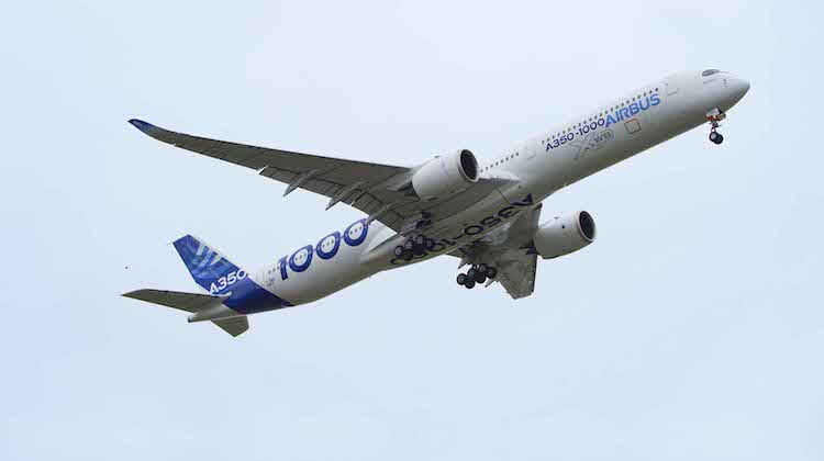 A supplied image of the Airbus A350-1000 during its maiden test flight. (Airbus)