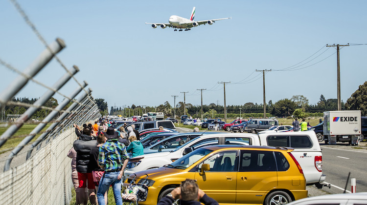 The scene at "Plane Spotters Park" at Christchurch Airport. (Emirates) 
