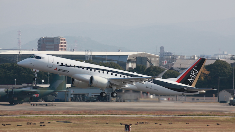 FTA-3 takes off on its first test flight at Nagoya. (Mitsubishi Aircraft Corporation)