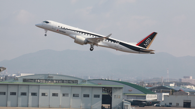 FTA-3 on its first test flight at Nagoya. (Mitsubishi Aircraft Corporation)