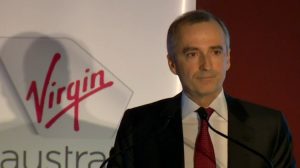 A screenshot of Virgin Australia chief executive John Borghetti on the webcast of the company's annual general meeting. (Virgin Australia)