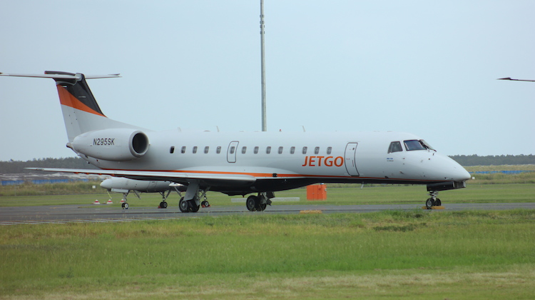 Jetgo Embraer ERJ-140LR VH-ZJE at Brisbane Airport after its ferry flight from the USA. (Jetgo)