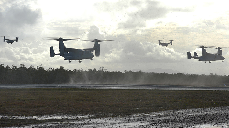 The USMC will bring four MV-22s as part of a 13 strong helicopter element for its next rotation in Darwin. (Defence)
