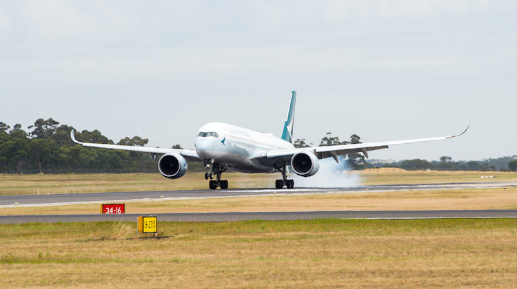 Cathay Pacific flight CX105 arrives in Melbourne. (Cathay Pacific)