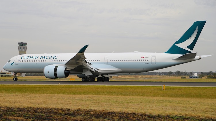 Cathay Pacific flight CX105, operated by Airbus A350-900 B-LRI arrives in Melbourne. (Cathay Pacific)