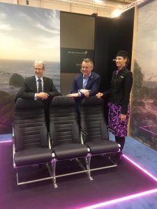 Arco Aircraft Seating and Air New Zealand launching the new Arco Series 6 seats at the Aircraft Interiors Expo in Hamburg. (Arco/Facebook)