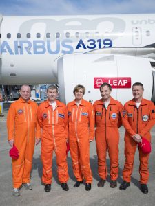 The flight crew on the Airbus A319neo first flight. (Airbus)