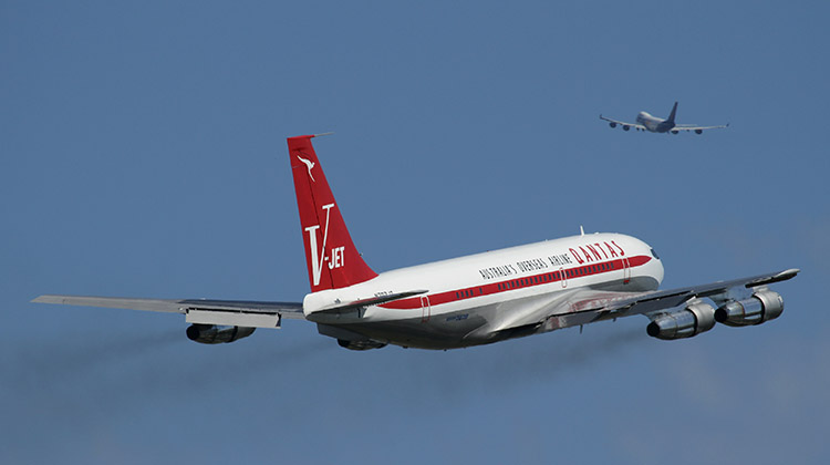 John Travolta Boeing 707 N707JT departs Sydney Airport during its November 2010 visit to Australia. (Seth Jaworski)