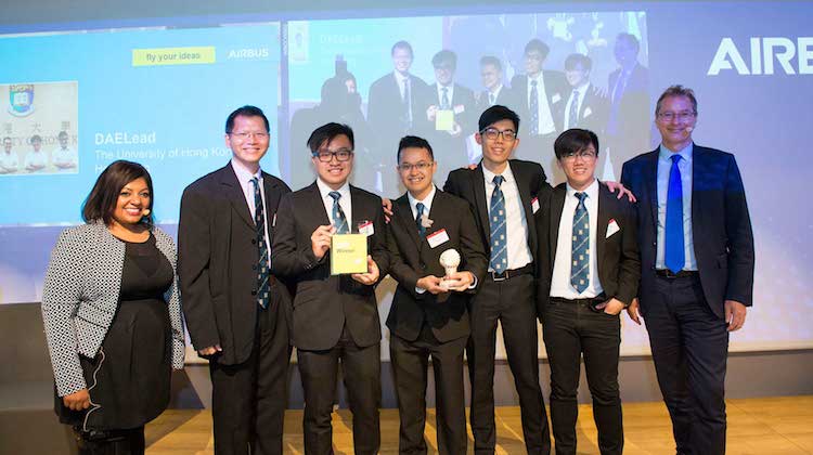 Team DAELead with its Fly Your Ideas winners trophy. (Airbus) 