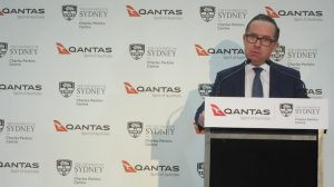 Qantas chief executive Alan Joyce speaks at the Charles Perkins Centre. (Jordan Chong)