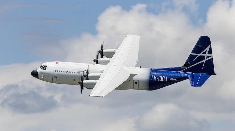 A file image of Lockheed Martin's LM-100J commercial freighter on its first flight on May 25 2017. (Todd McQueen/PRNewsfoto/Lockheed Martin)