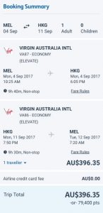 A summary of a dummy booking on the Fly Buys Travel website. (Fly Buys Travel)