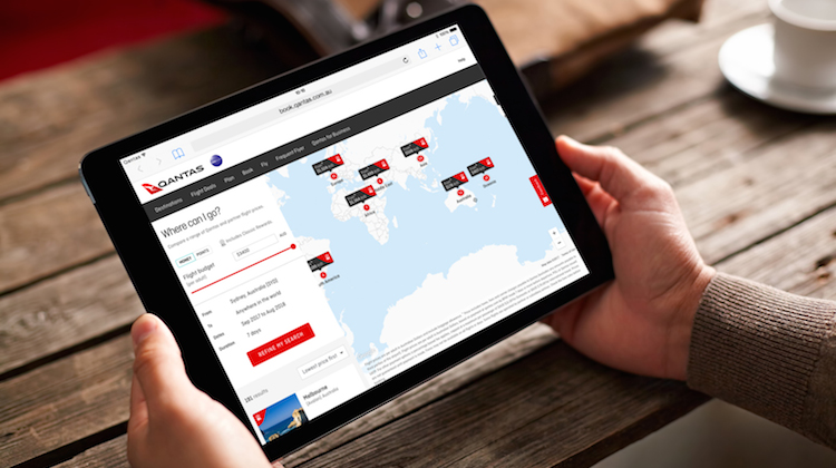 A supplied image of Qantas's "where can i go?" feature. (Qantas)