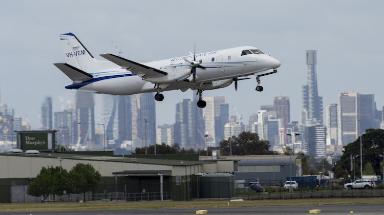 Fly Corporate's inaugural service about to land at Melbourne Essendon Airport. (Essendon Airport)