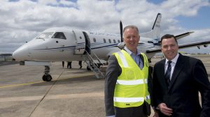 Essendon Fields chief executive Chris Cowan with Fly Corporate Sales Manager Geoff Woodham. (Essendon Airport) 