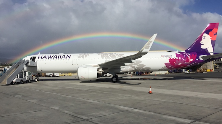 A supplied image of Hawaiian Airlines' first Airbus A321neo at Honolulu International Airport. (Hawaiian Airlines) 