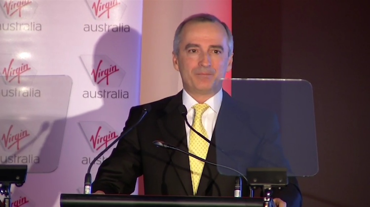 A screenshot of Virgin Australia chief executive John Borghetti on the webcast of the company’s 2017 annual general meeting. (Virgin Australia)