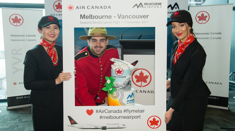 Some celebrations at the gate for Air Canada's first Melbourne-Vancouver flight. (Air Canada)