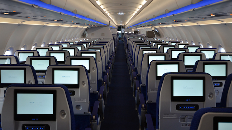 A supplied image of the ANA Airbus A321neo cabin. (ANA)