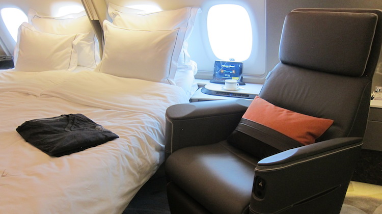 Singapore Airlines new first class suites on board Airbus A380 9V-SKU. (Jordan Chong)