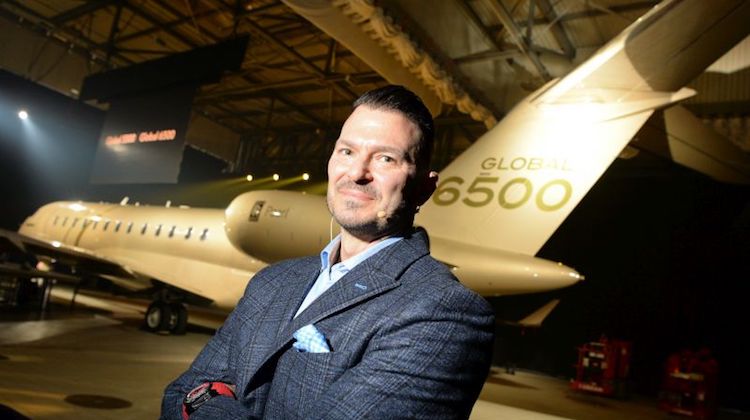 Bombardier Business Aircraft president David Coleal at the launch of the Global 5500 and 6500. (Bombardier)