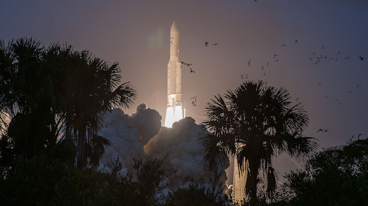 Arianespace’s third flight of 2018, performed by Ariane 5, successfully orbited satellites for operators in Japan and the UK. Flight VA242. DSN-1/Superbird-8 and HYLAS. (Arianespace)