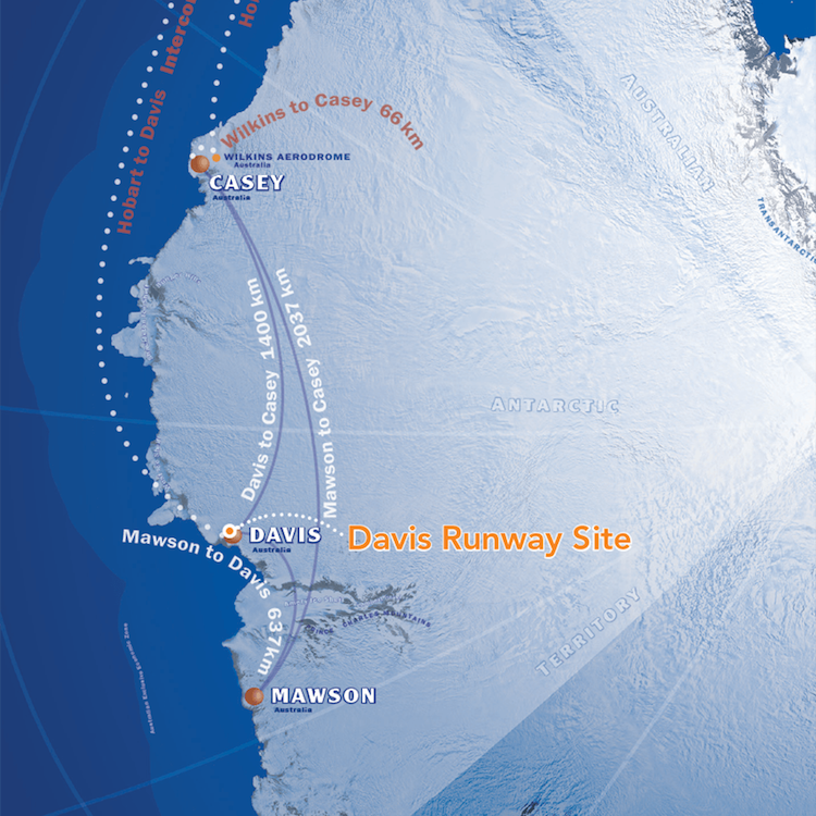 A map showing the location of the paved runway. (Australian Antarctic Division)
