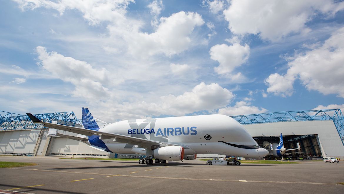 Airbus describes the BelugaXL paint scheme as having whale-inspired eyes and an enthusiastic grin. (Airbus)
