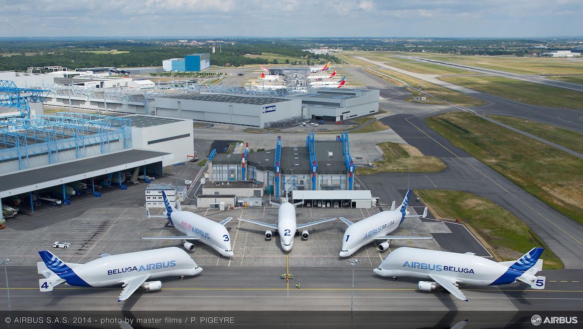 A file image of the five current Airbus BelugaST. (Airbus)