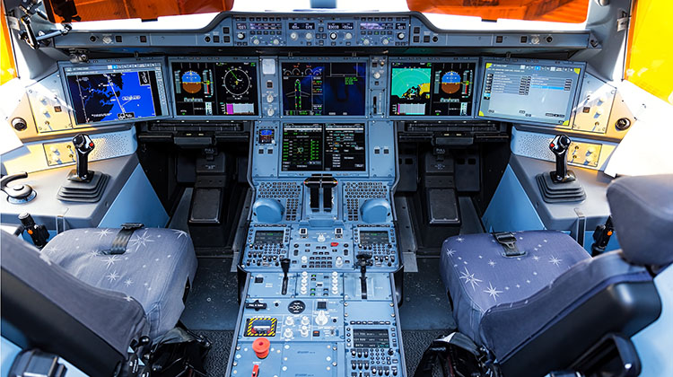 The flight deck of the Airbus A350-1000. (Airbus)