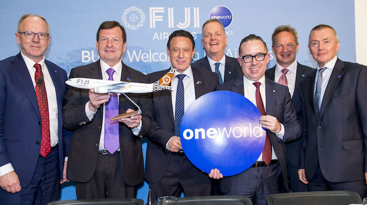 Fiji Airways chief executive Andre Viljoen (third from left) poses with his counterparts from sponsoring oneworld airlines. (oneworld)