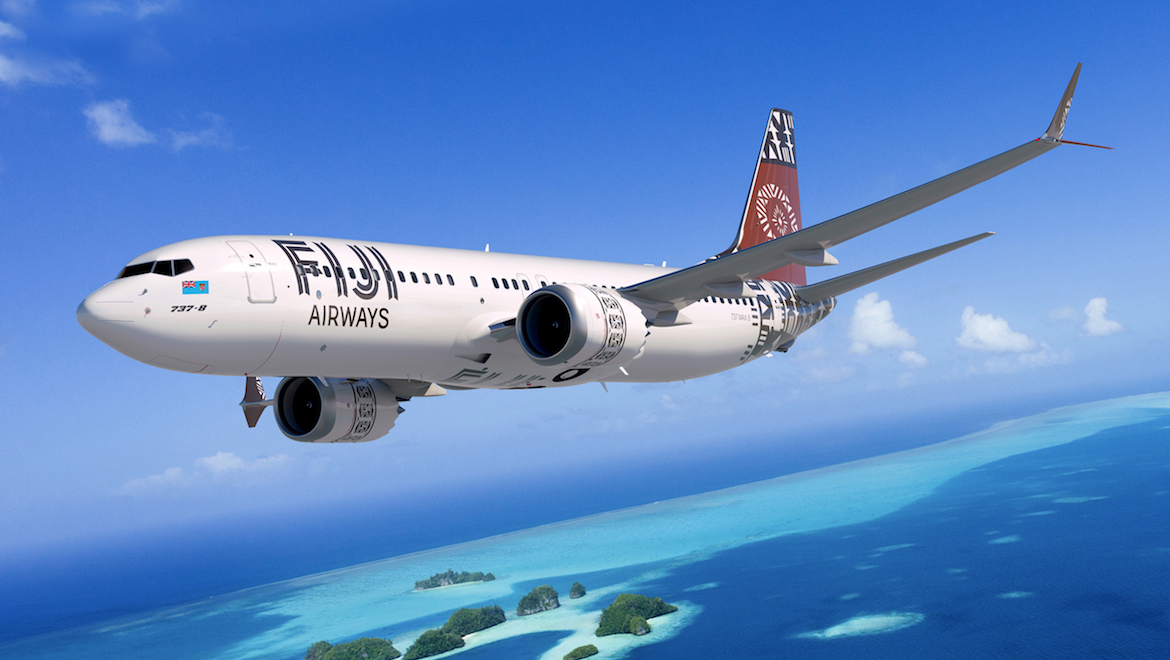 An artist's impression of a Boeing 737 MAX 8 in Fiji Airways livery. (Boeing/Fiji Airways)