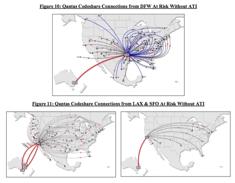 An illustration of some of the codeshare routes at risk without an expanded alliance. (Qantas/American)