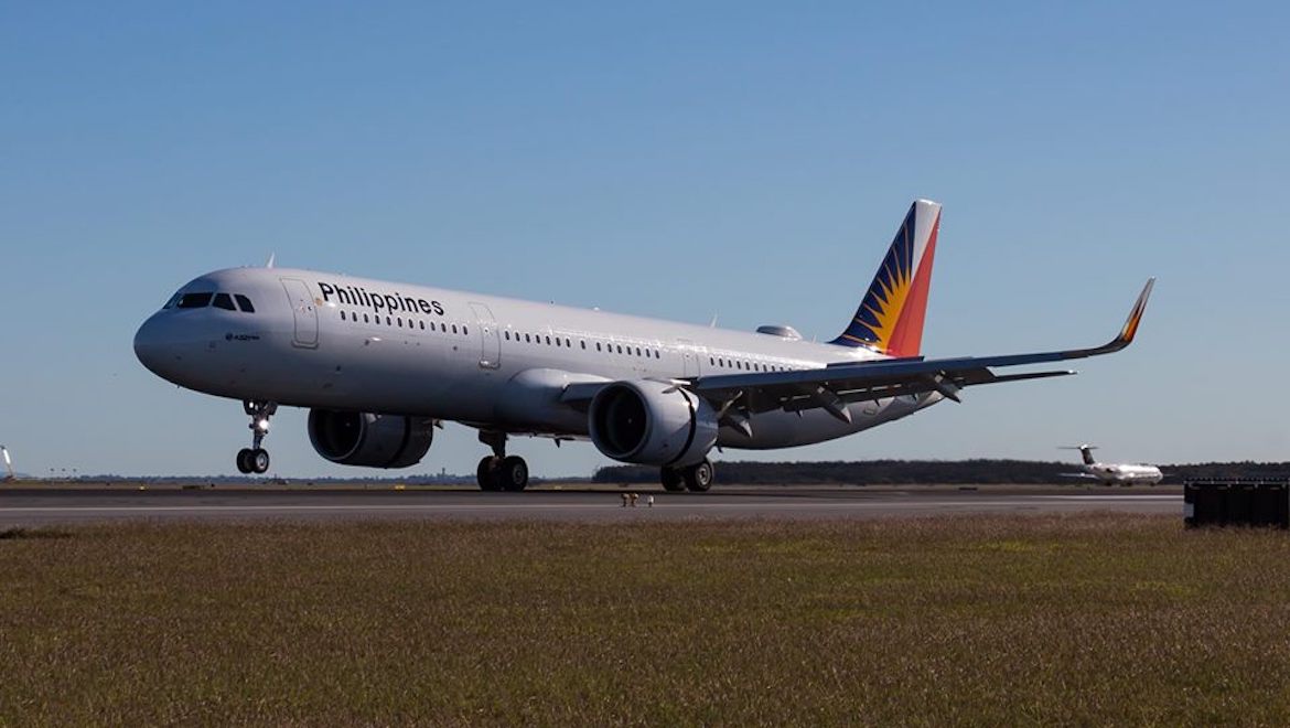 Philippine Airlines' inaugural Airbus A321neo flight to Brisbane touches down. (Brisbane Airport/Facebook)
