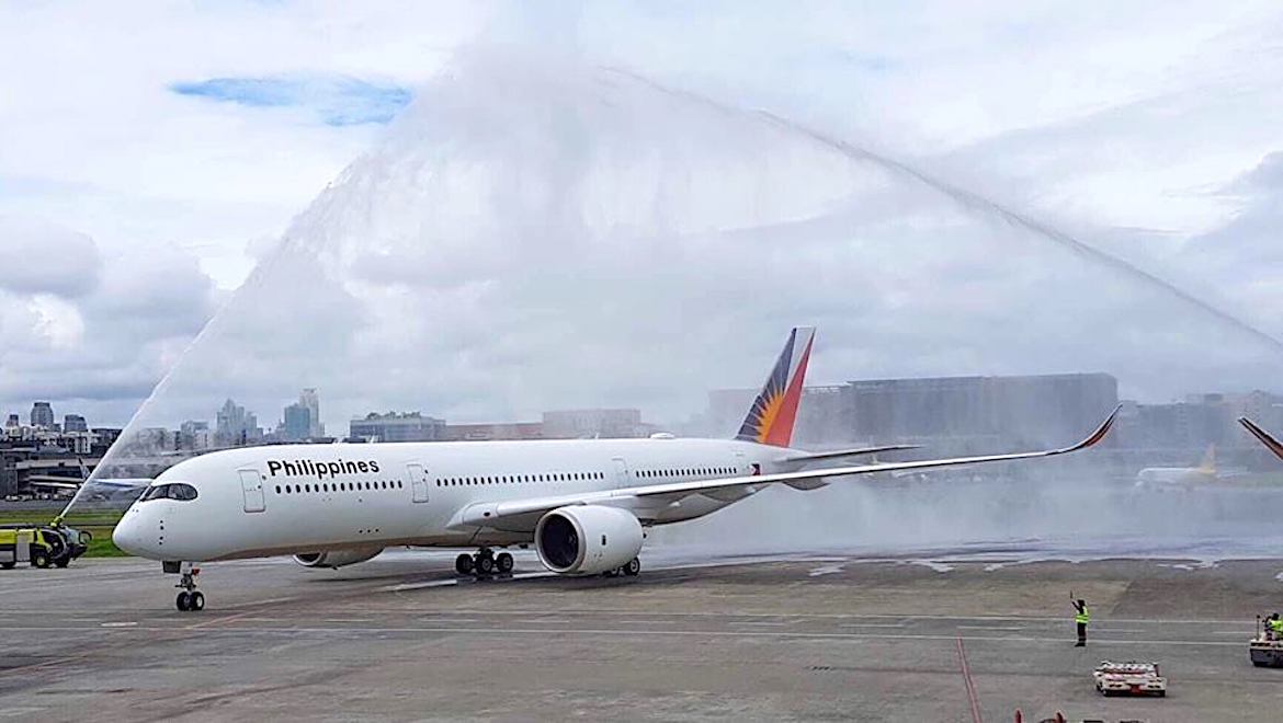 Philippine Airlines' first Airbus A350-900 arrives in Manila. (Philippine Airlines/Facebook)
