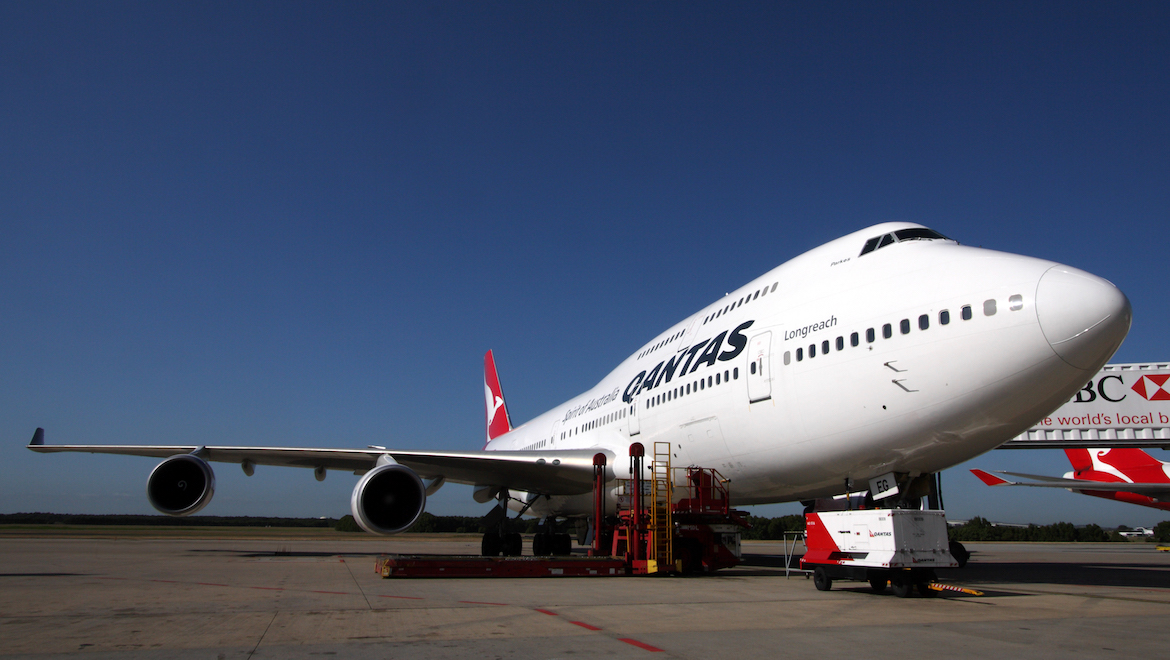 A Qantas Boeing 747-400ER on the ramp at Brisbane Airport. (Rob Finlayson)