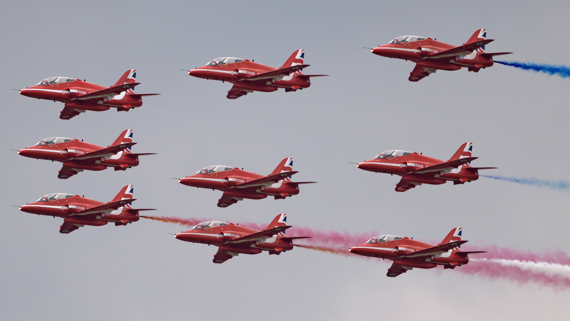 The Red Arrows performing at Farnborough on Saturday July 21. (Mark Jessop)